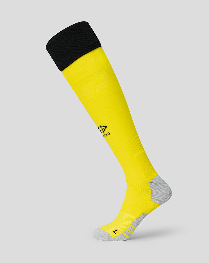 Yellow Sheffield Wednesday junior away sock with black cuff and grey toe