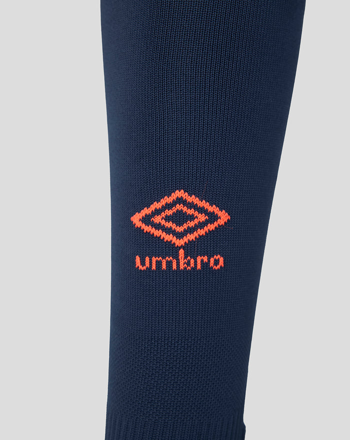 Navy Sheffield Wednesday junior third socks with orange Umbro logo