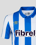 Sheffield Wednesday junior home shirt with blue and white vertical stripes and yellow Umbro crest