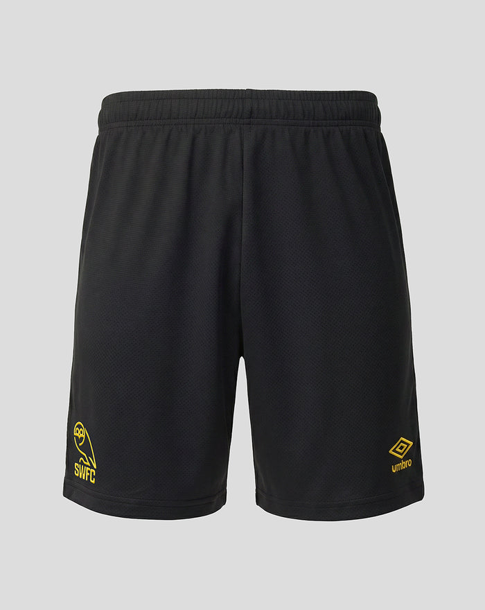 Black Sheffield Wednesday 2026/27 home shorts with yellow SWFC crest on the left leg and Umbro logo on the right