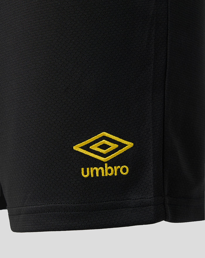 Black Sheffield Wednesday home shorts with yellow Umbro logo near the hem.