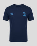 Navy junior travel short sleeve tee with SWFC crest and Umbro logo on the chest