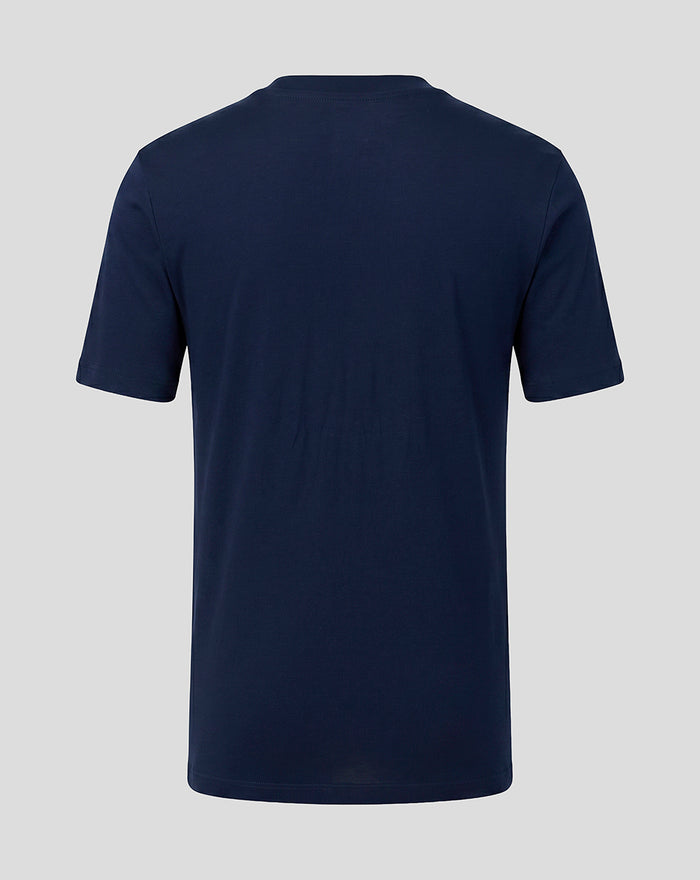 Back view of navy junior travel short sleeve tee