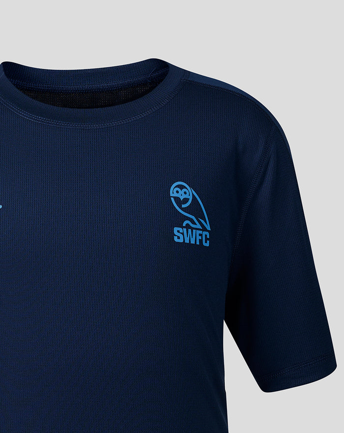 Navy Sheffield Wednesday junior training short sleeve tee with blue SWFC owl crest on chest
