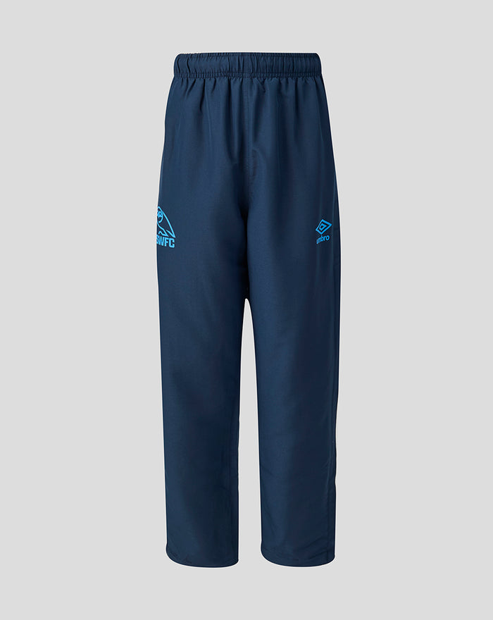 Navy Sheffield Wednesday Junior training pants with blue SWFC crest on the left leg and Umbro logo on the right