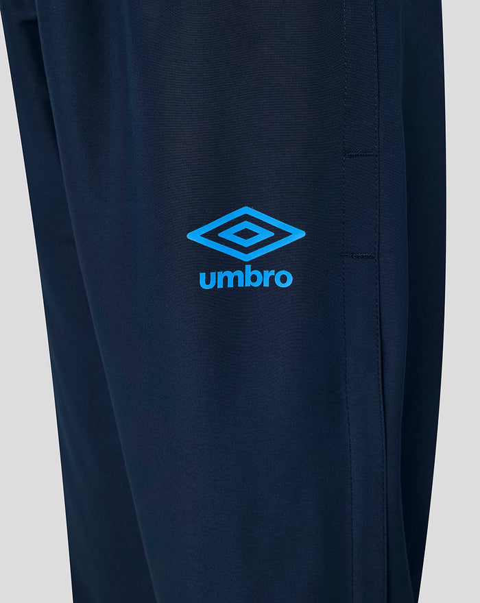 Navy Sheffield Wednesday junior training pants with a bright blue Umbro logo on the leg