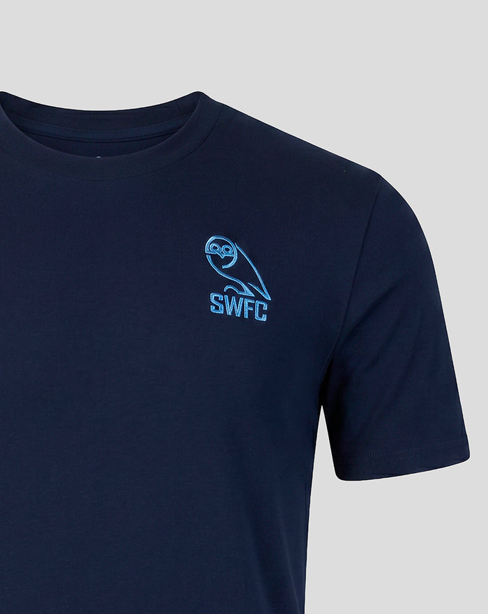 Navy travel short sleeve tee with SWFC crest embroidered on the chest.