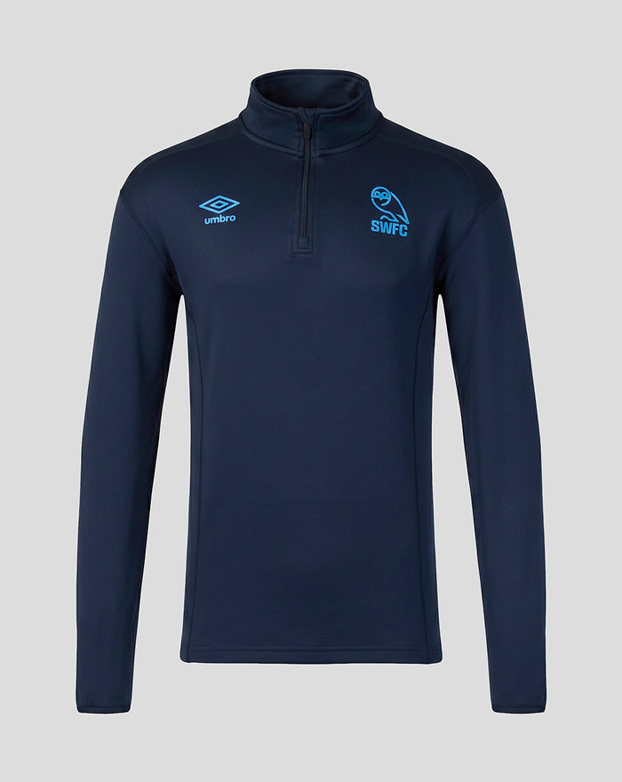 Navy unisex travel quarter zip top with SWFC crest and Umbro logo on the chest.