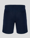 Back view of navy Sheffield Wednesday travel shorts showing two back pockets and elastic waistband