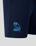 Navy Sheffield Wednesday travel shorts with light blue SWFC crest embroidery at the hem