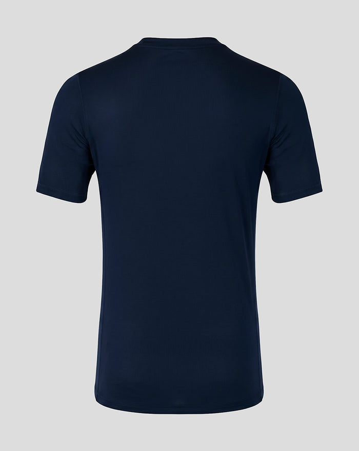 Back view of navy Sheffield Wednesday training short sleeve tee showing plain textured fabric