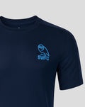 Navy Sheffield Wednesday training tee close-up with light blue SWFC crest on chest