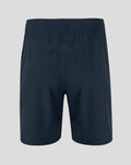 Back view of navy Sheffield Wednesday training shorts with elastic waistband and curved back panel.