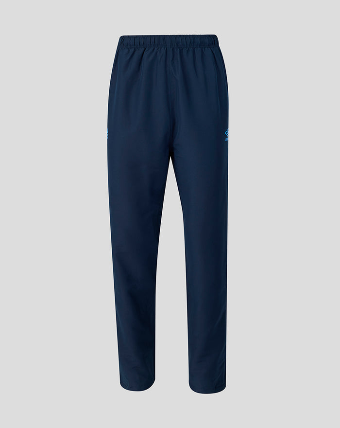 Navy Sheffield Wednesday training pants with blue detailing and logos on the leg