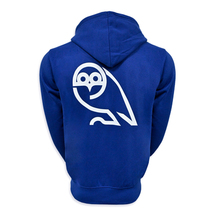 Retro Owl Text Print Hoodie (ROYAL)