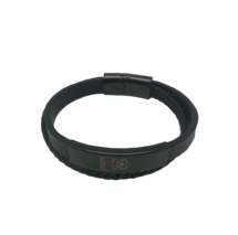 Black Leather Crest Wrap Bracelet