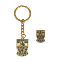 Antique Gold Crest Keyring & Pin Badge Set