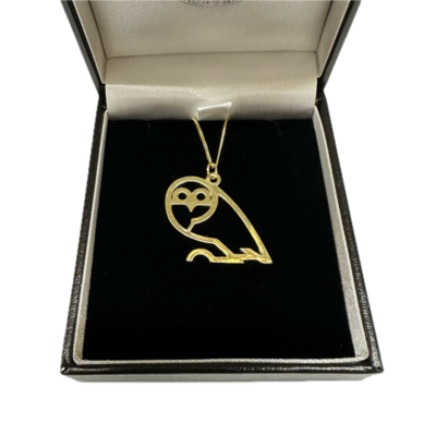 18CT Gold Plated On Silver Medium Owl Pendant & Chain