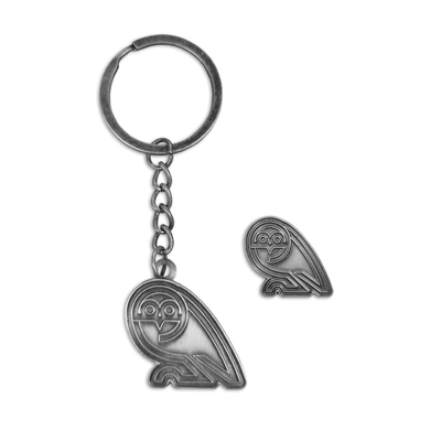 Antique Silver Crest Keyring & Pin Badge Set